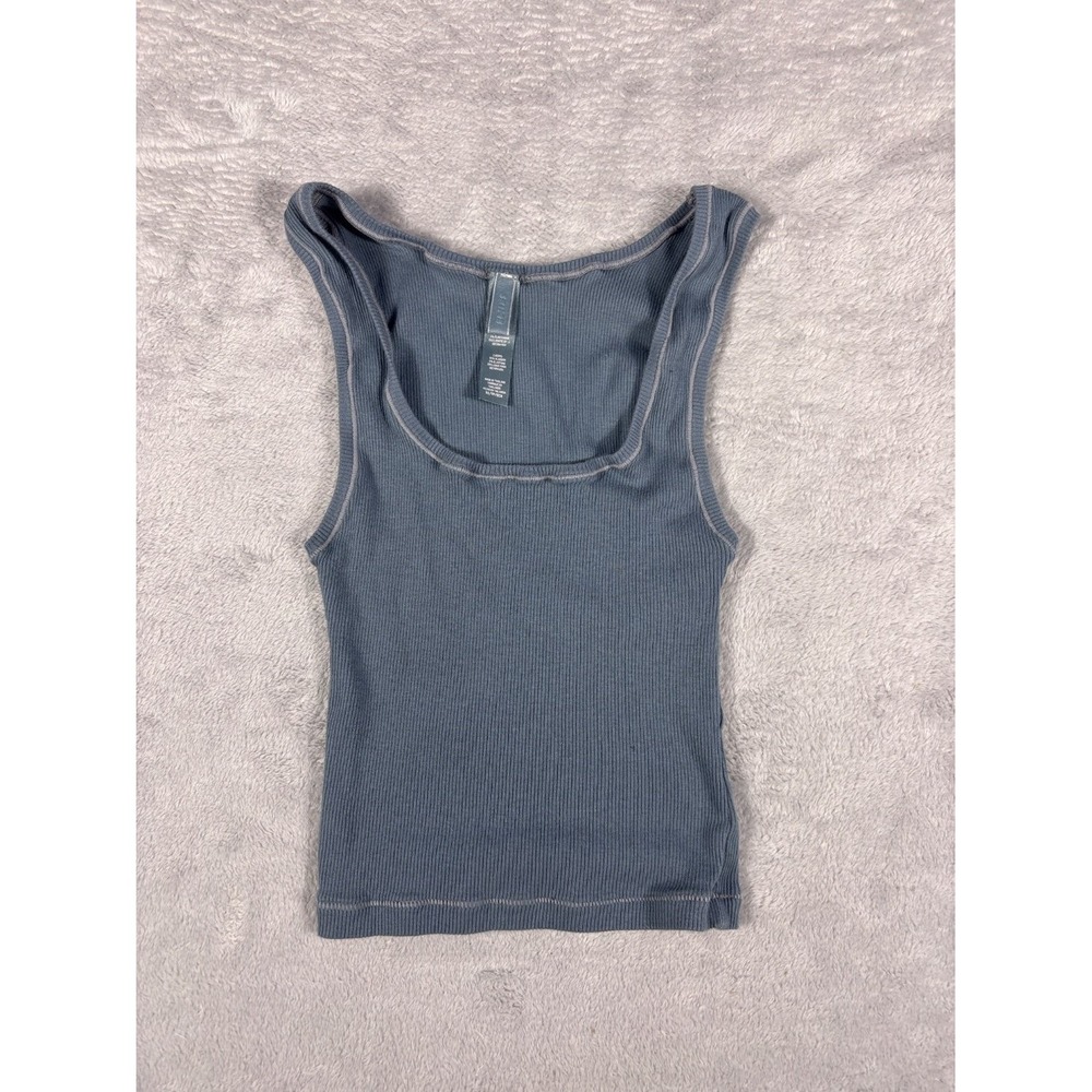 Skims Tank Top Rib Womens XS Blue Scoop Neck Sleeveless Stretch